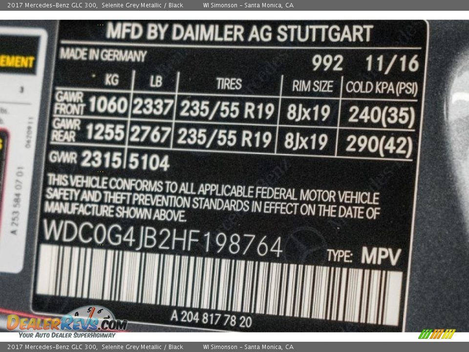 2017 Mercedes-Benz GLC 300 Selenite Grey Metallic / Black Photo #6