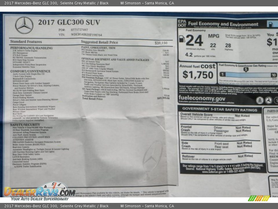 2017 Mercedes-Benz GLC 300 Selenite Grey Metallic / Black Photo #11