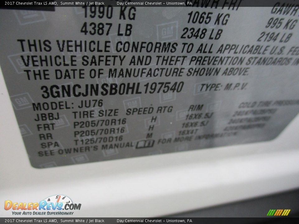 2017 Chevrolet Trax LS AWD Summit White / Jet Black Photo #19