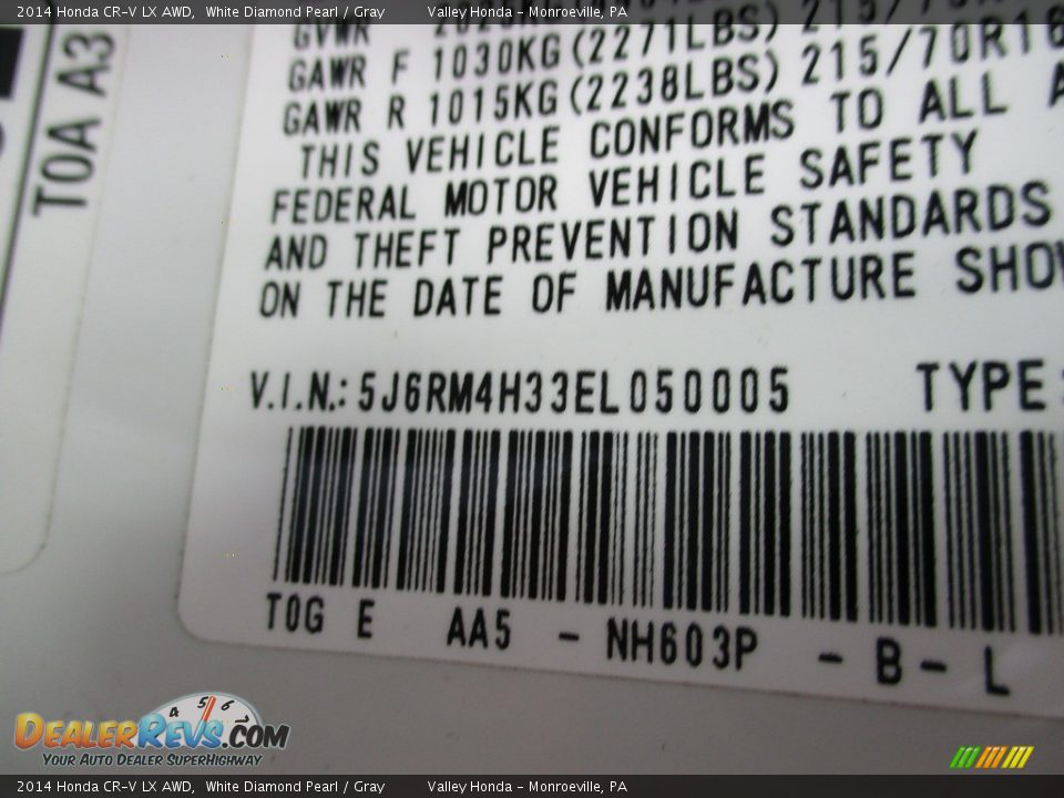 2014 Honda CR-V LX AWD White Diamond Pearl / Gray Photo #19