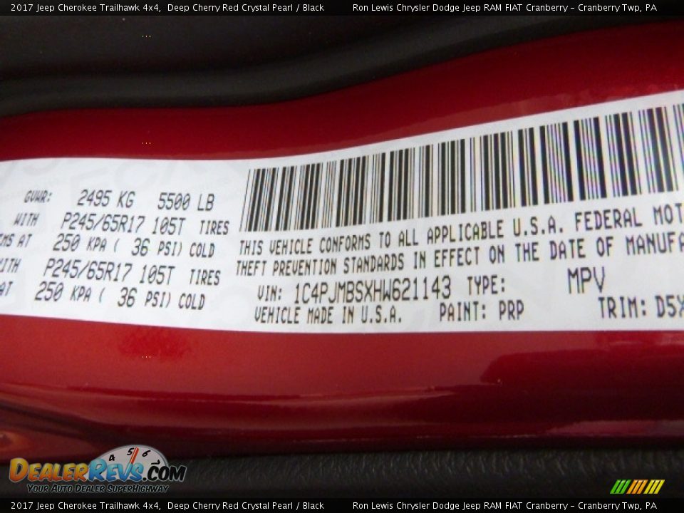 2017 Jeep Cherokee Trailhawk 4x4 Deep Cherry Red Crystal Pearl / Black Photo #14