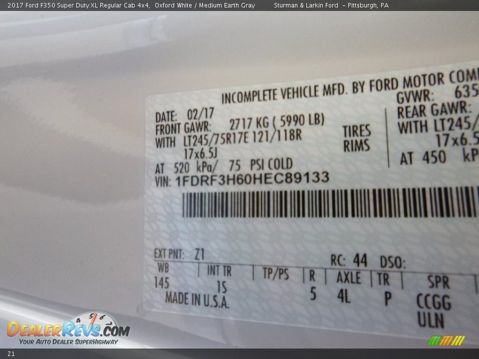 Ford Color Code Z1 Oxford White