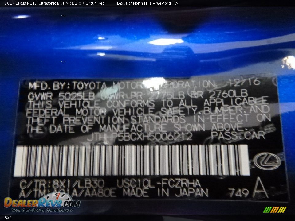 Lexus Color Code 8X1 Ultrasonic Blue Mica 2.0