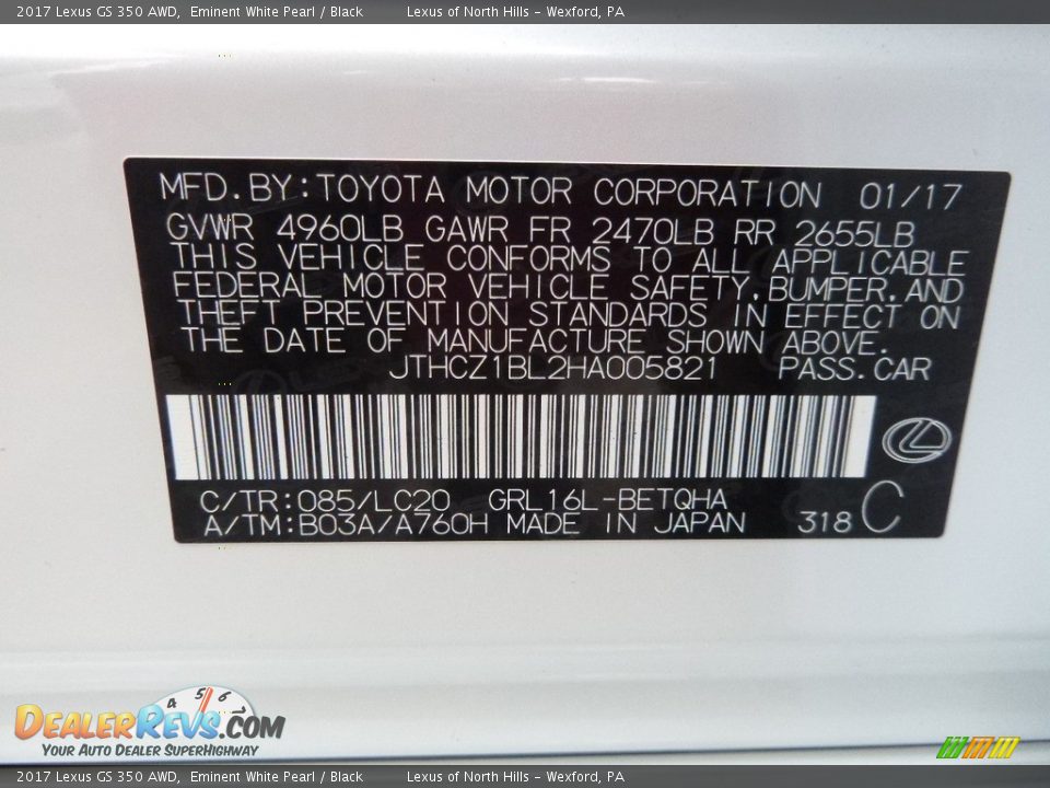 2017 Lexus GS 350 AWD Eminent White Pearl / Black Photo #11
