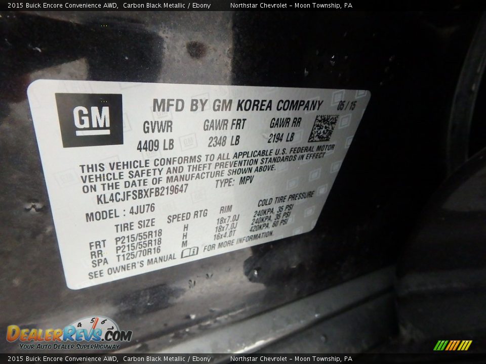 2015 Buick Encore Convenience AWD Carbon Black Metallic / Ebony Photo #28