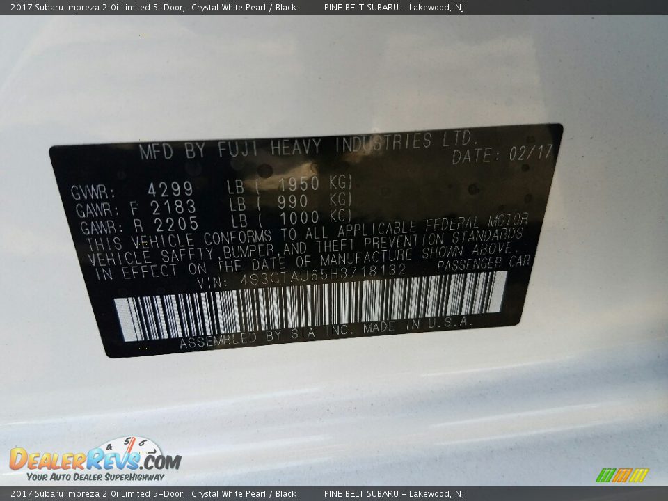 2017 Subaru Impreza 2.0i Limited 5-Door Crystal White Pearl / Black Photo #9