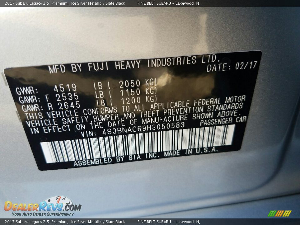 2017 Subaru Legacy 2.5i Premium Ice Silver Metallic / Slate Black Photo #9