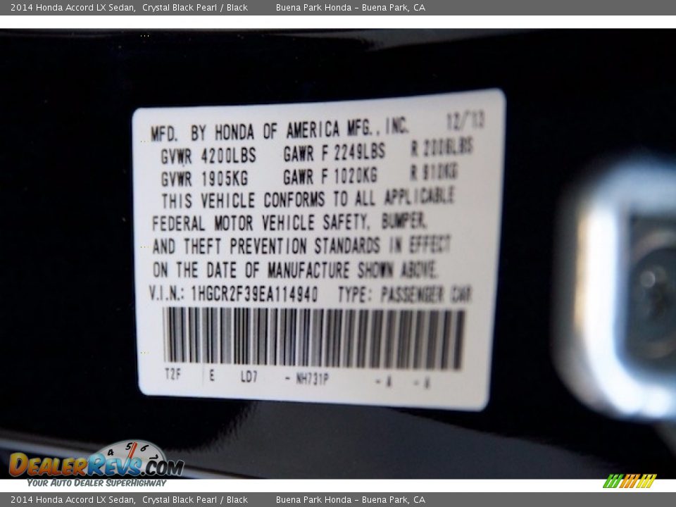 2014 Honda Accord LX Sedan Crystal Black Pearl / Black Photo #30