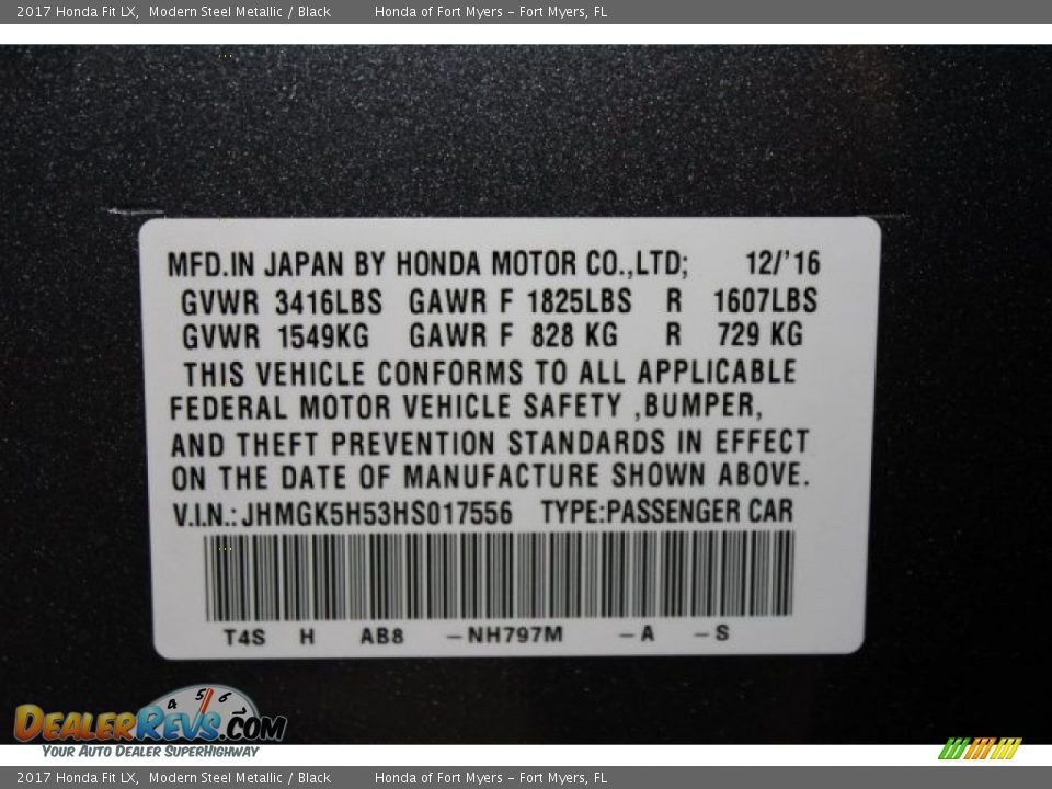 2017 Honda Fit LX Modern Steel Metallic / Black Photo #27