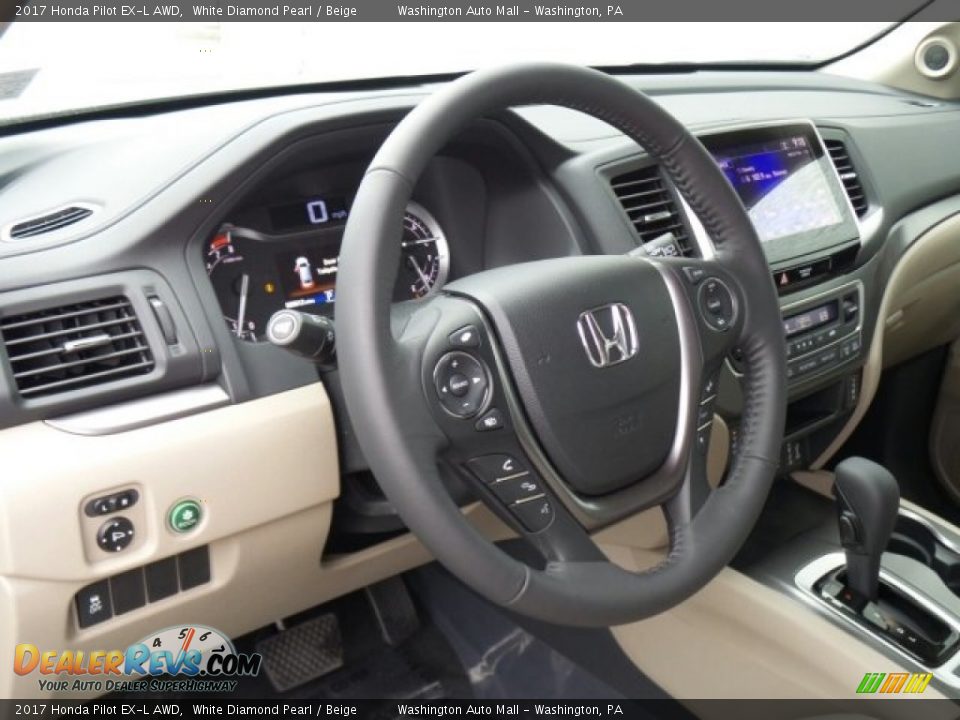 2017 Honda Pilot EX-L AWD White Diamond Pearl / Beige Photo #9