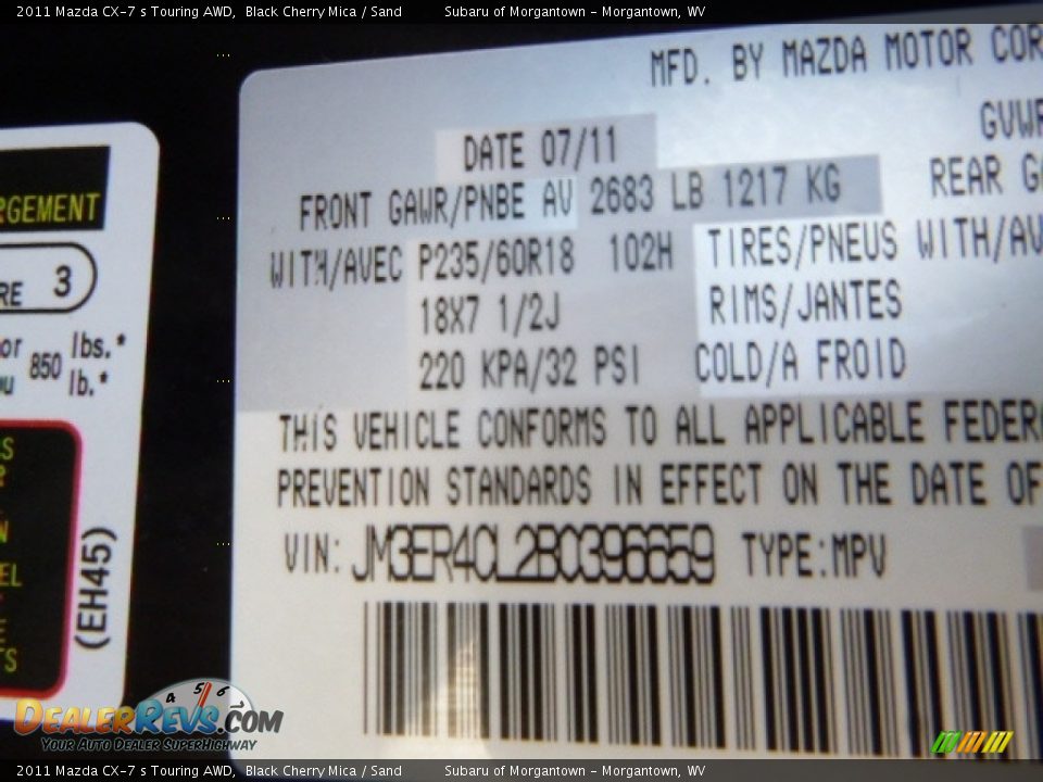 2011 Mazda CX-7 s Touring AWD Black Cherry Mica / Sand Photo #17