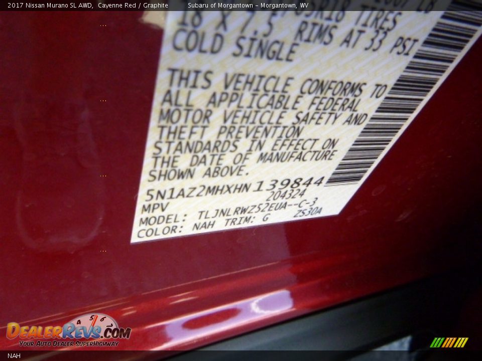 Nissan Color Code NAH Cayenne Red