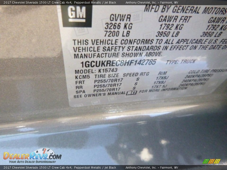 2017 Chevrolet Silverado 1500 LT Crew Cab 4x4 Pepperdust Metallic / Jet Black Photo #15