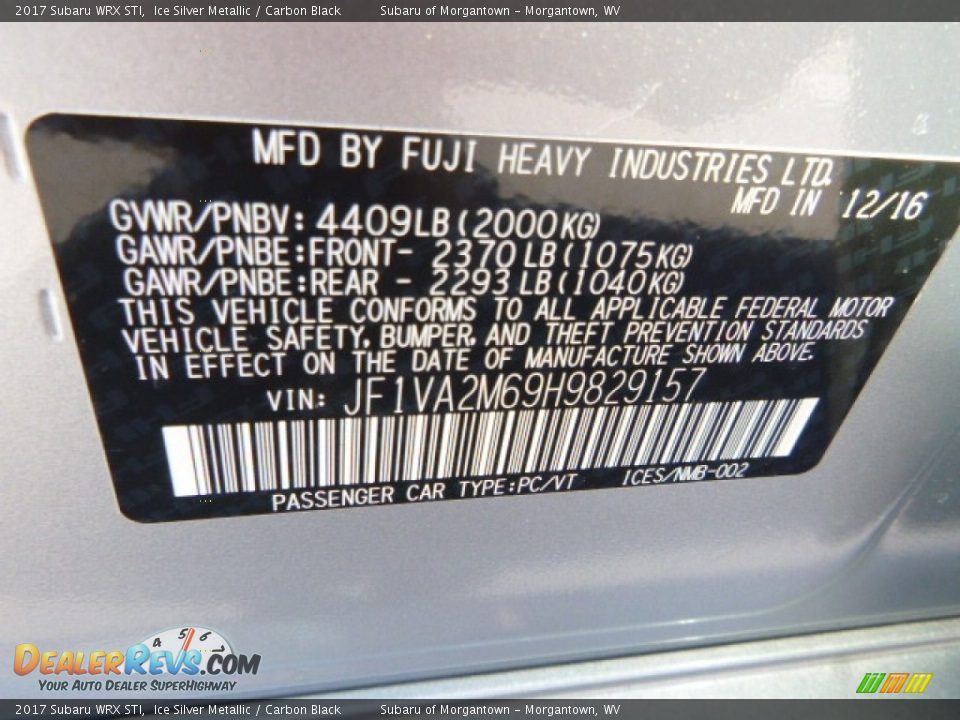 2017 Subaru WRX STI Ice Silver Metallic / Carbon Black Photo #15