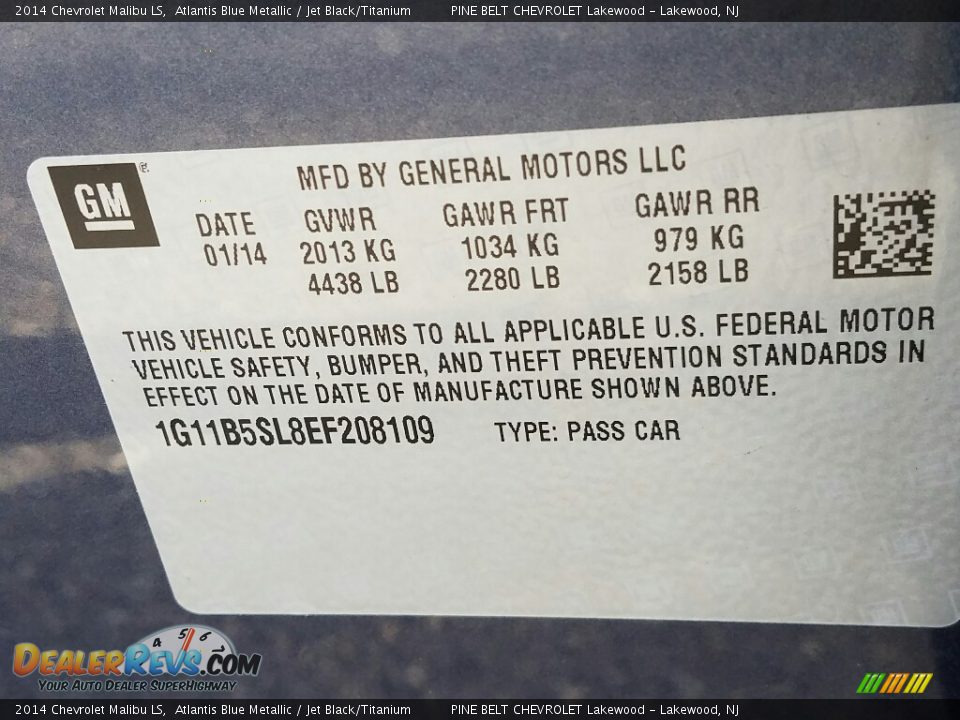 2014 Chevrolet Malibu LS Atlantis Blue Metallic / Jet Black/Titanium Photo #16