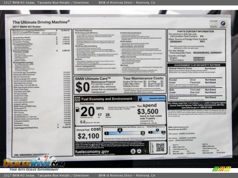 2017 BMW M3 Sedan Window Sticker Photo #10