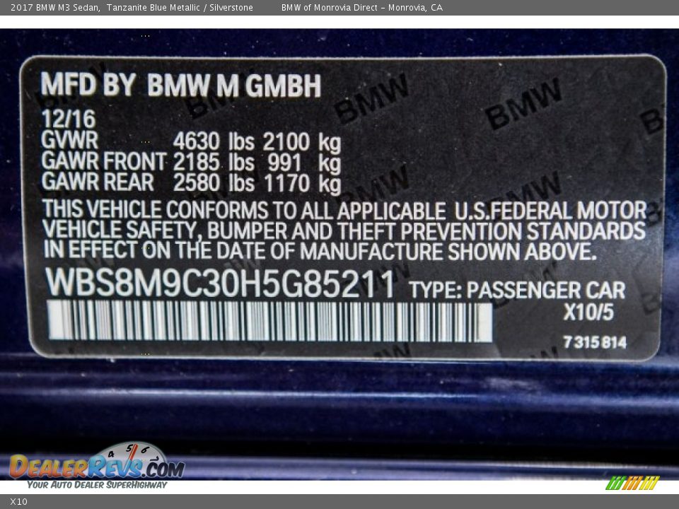 BMW Color Code X10 Tanzanite Blue Metallic