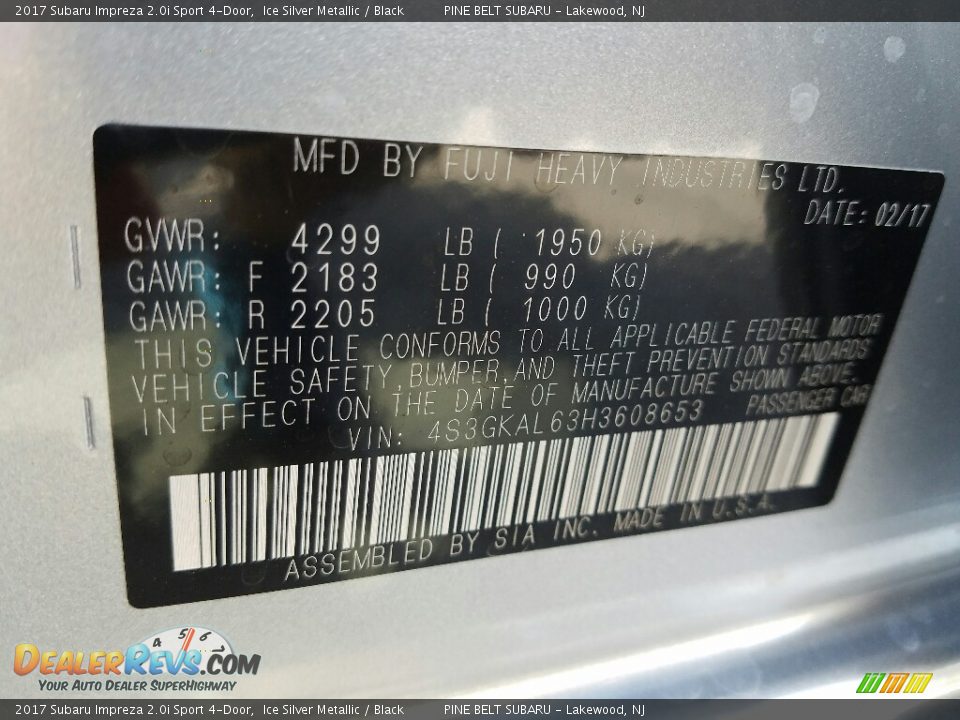 2017 Subaru Impreza 2.0i Sport 4-Door Ice Silver Metallic / Black Photo #7