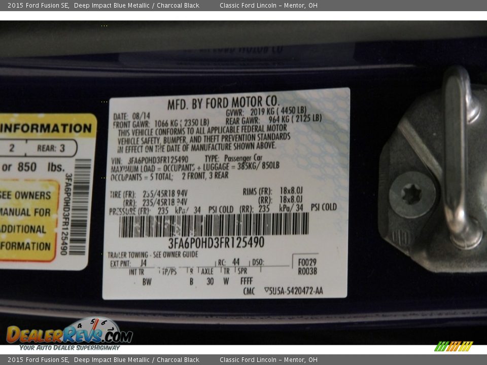 2015 Ford Fusion SE Deep Impact Blue Metallic / Charcoal Black Photo #17