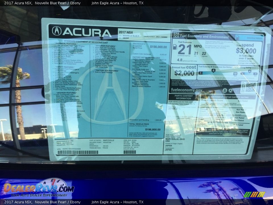 2017 Acura NSX  Window Sticker Photo #27