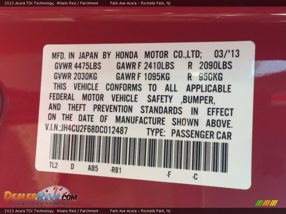 2013 Acura TSX Technology Milano Red / Parchment Photo #33