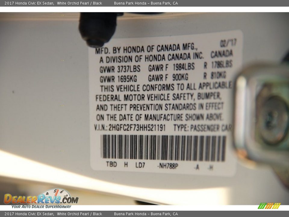 2017 Honda Civic EX Sedan White Orchid Pearl / Black Photo #18