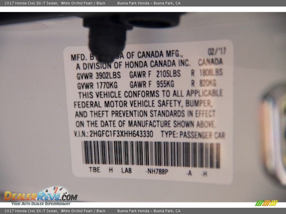 2017 Honda Civic EX-T Sedan White Orchid Pearl / Black Photo #18