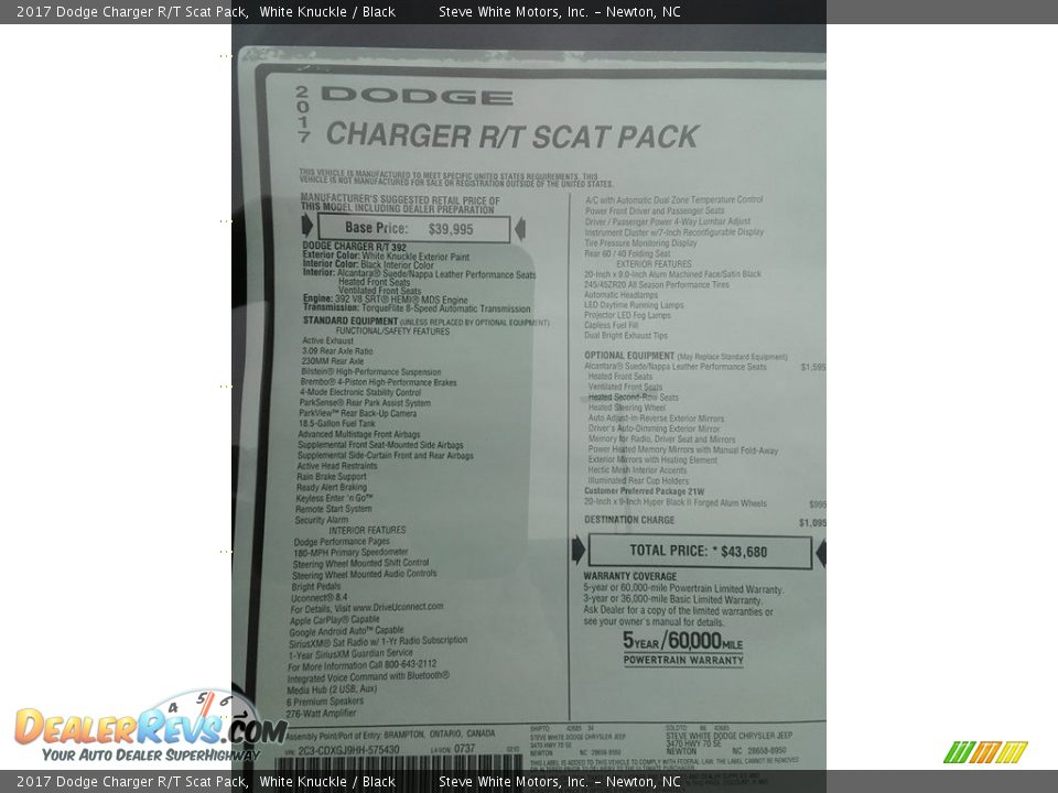 2017 Dodge Charger R/T Scat Pack White Knuckle / Black Photo #27