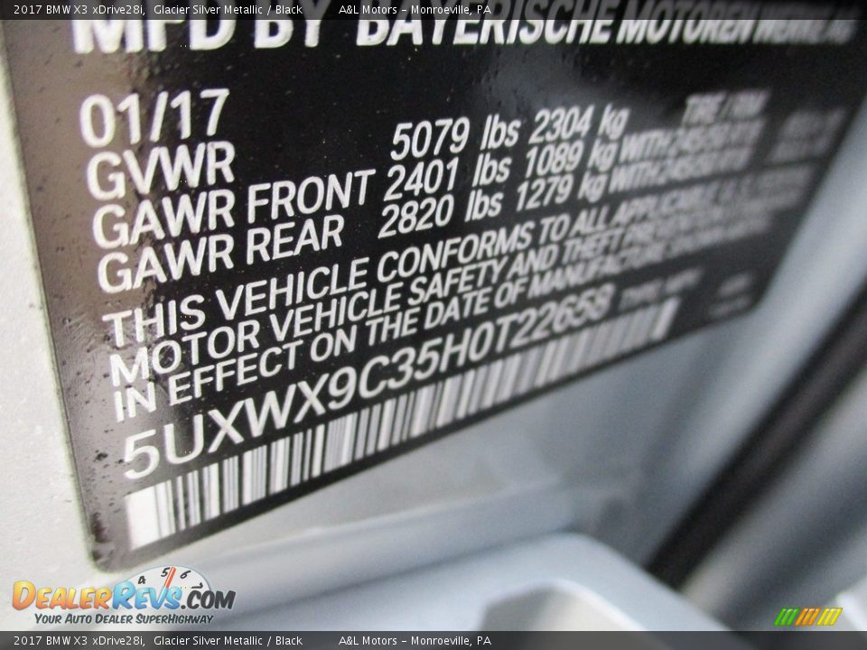 2017 BMW X3 xDrive28i Glacier Silver Metallic / Black Photo #19