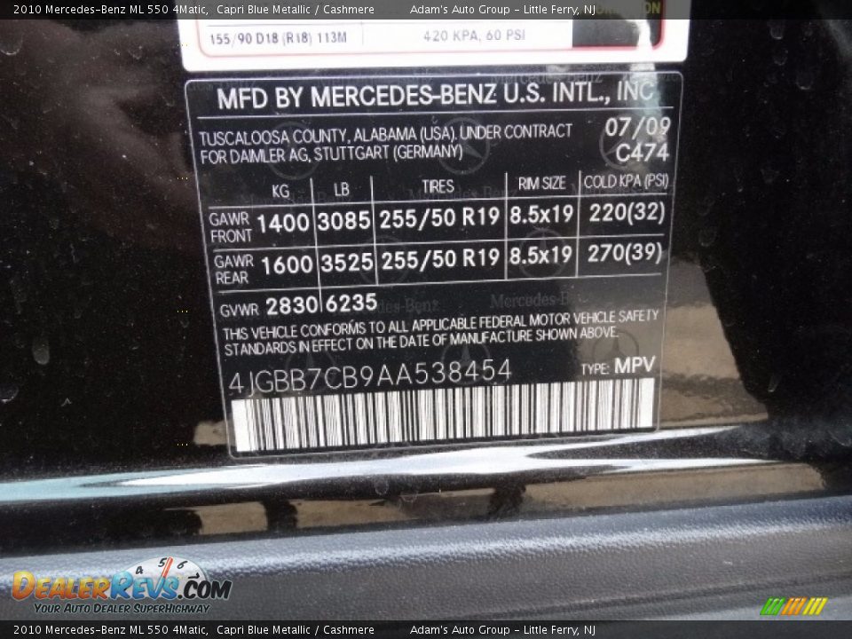 2010 Mercedes-Benz ML 550 4Matic Capri Blue Metallic / Cashmere Photo #24