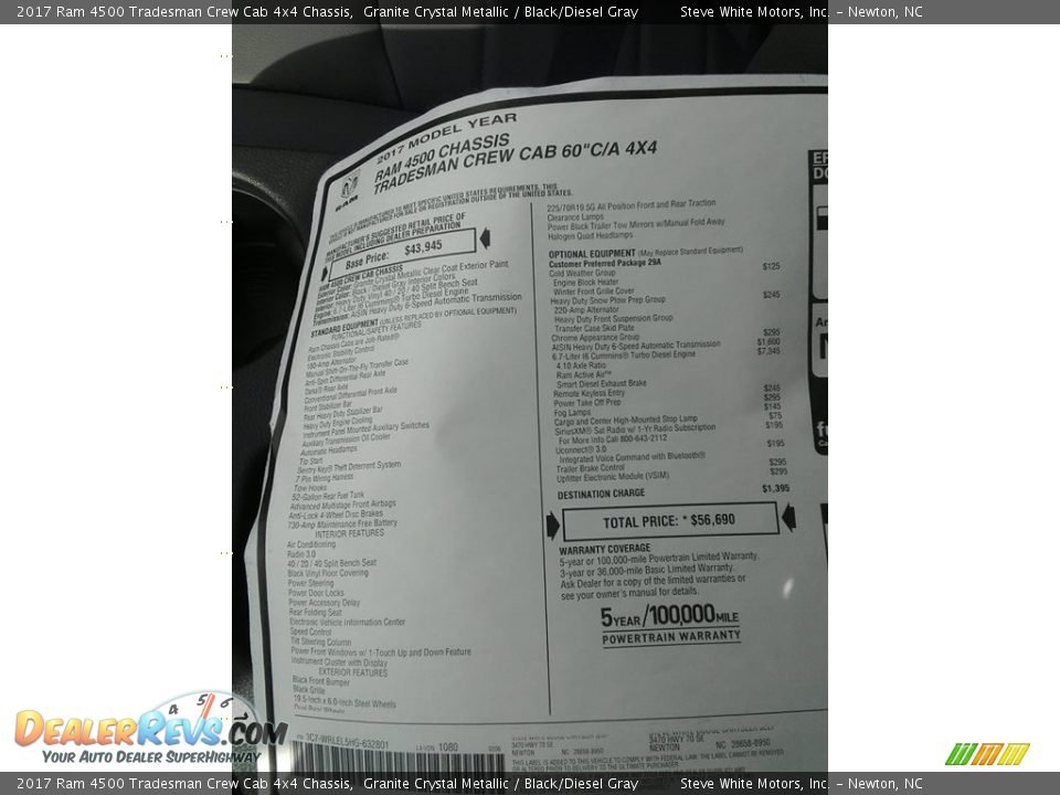 2017 Ram 4500 Tradesman Crew Cab 4x4 Chassis Window Sticker Photo #24