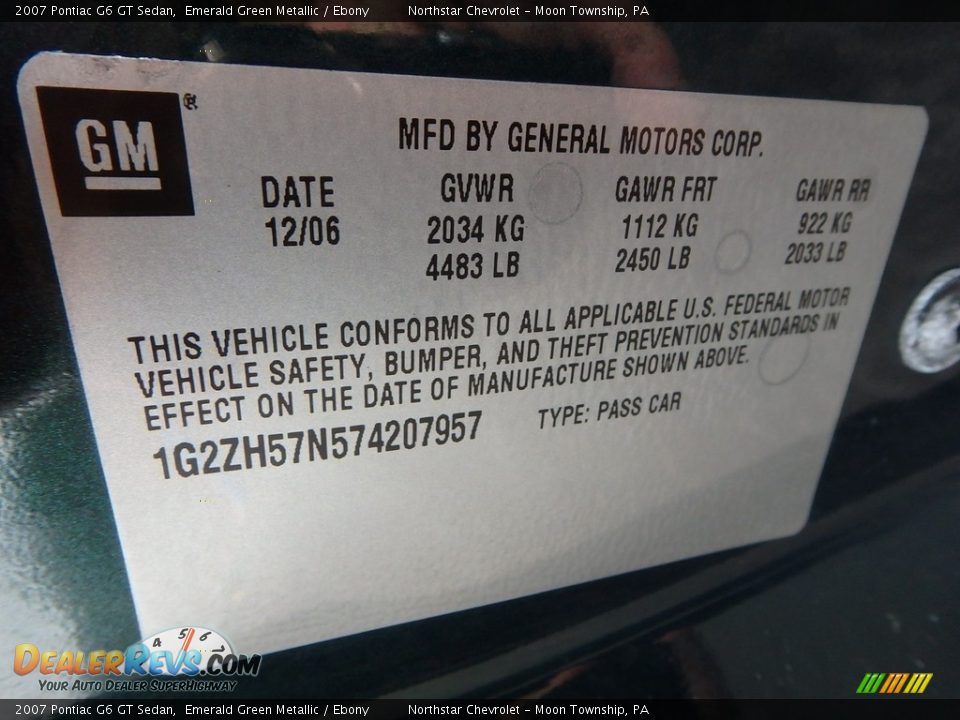 2007 Pontiac G6 GT Sedan Emerald Green Metallic / Ebony Photo #14