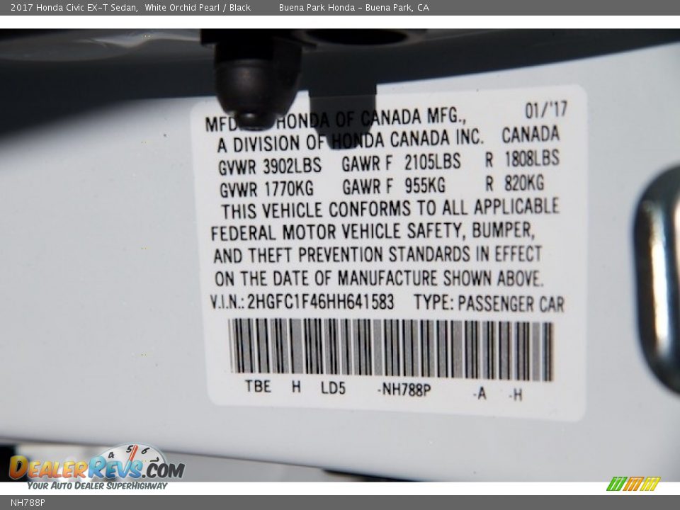 Honda Color Code NH788P White Orchid Pearl