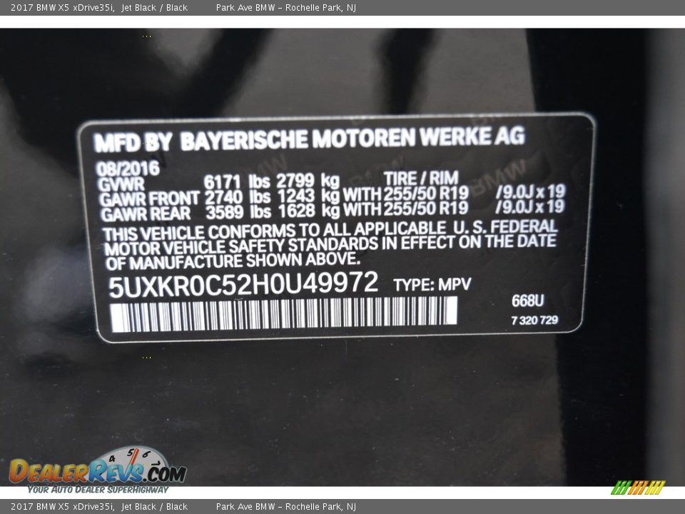 2017 BMW X5 xDrive35i Jet Black / Black Photo #35