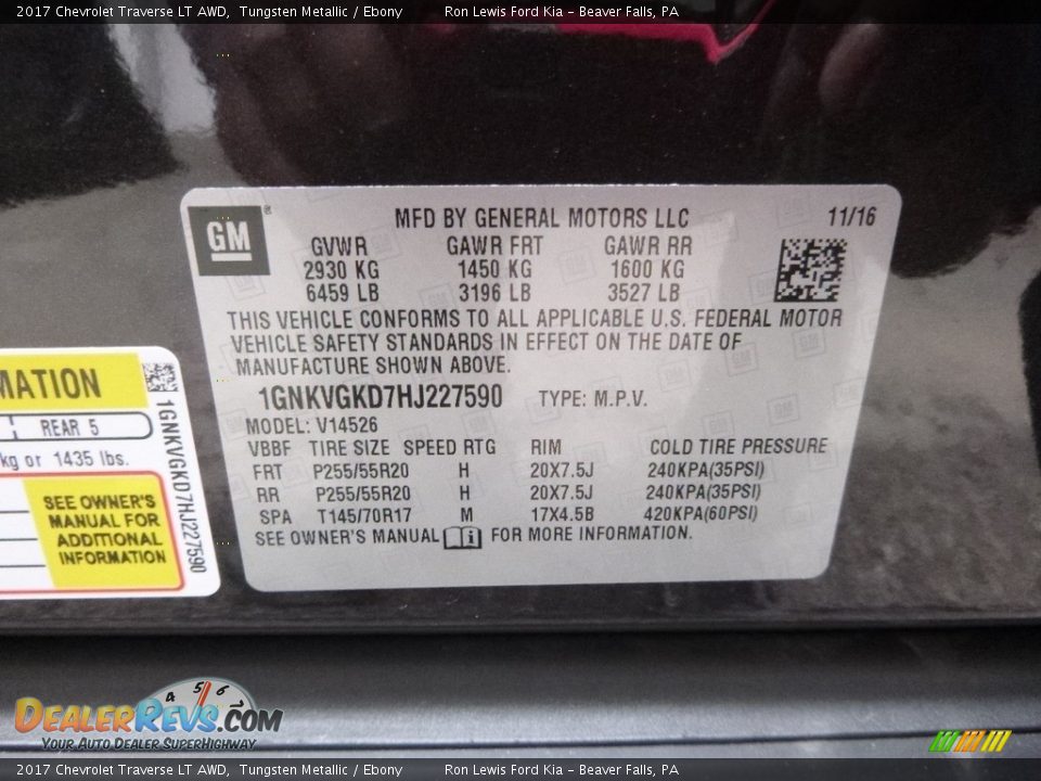 2017 Chevrolet Traverse LT AWD Tungsten Metallic / Ebony Photo #15