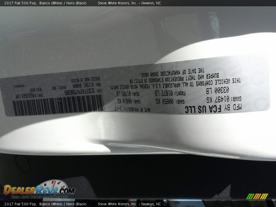 2017 Fiat 500 Pop Bianco (White) / Nero (Black) Photo #24