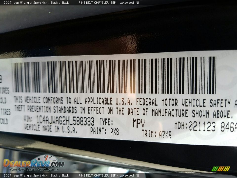 2017 Jeep Wrangler Sport 4x4 Black / Black Photo #7