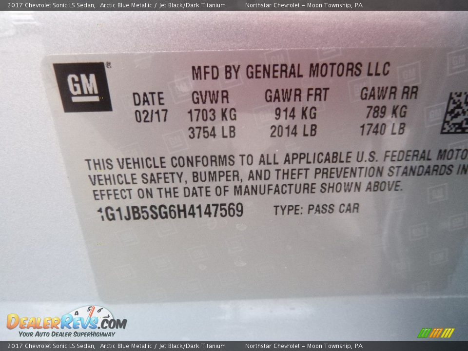 2017 Chevrolet Sonic LS Sedan Arctic Blue Metallic / Jet Black/Dark Titanium Photo #14