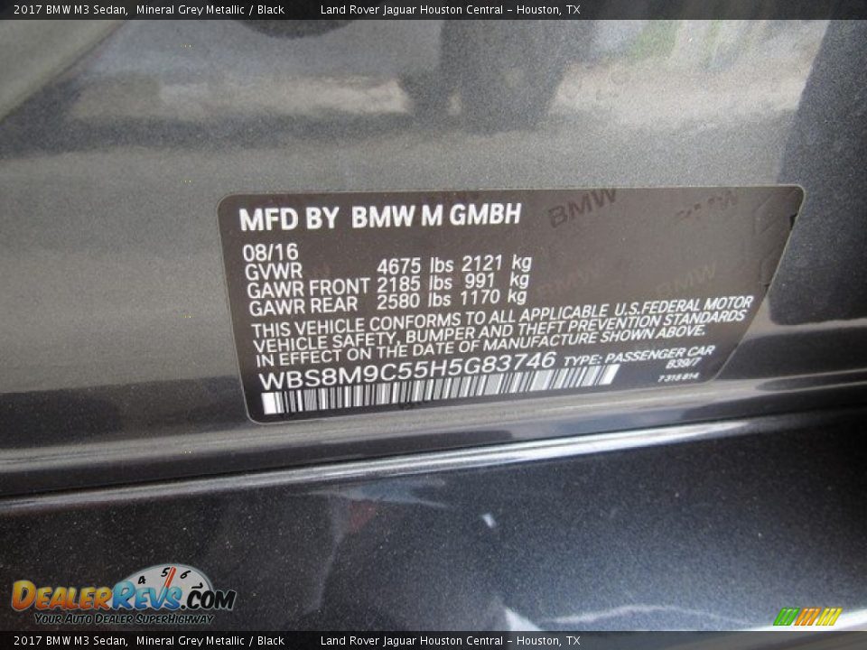 2017 BMW M3 Sedan Mineral Grey Metallic / Black Photo #34