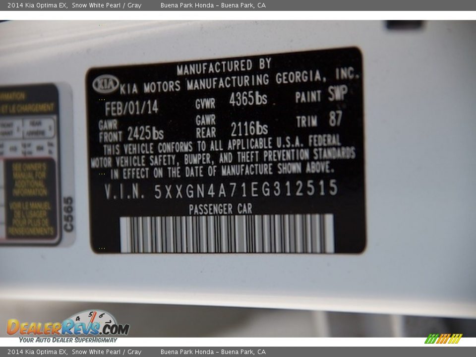 2014 Kia Optima EX Snow White Pearl / Gray Photo #31