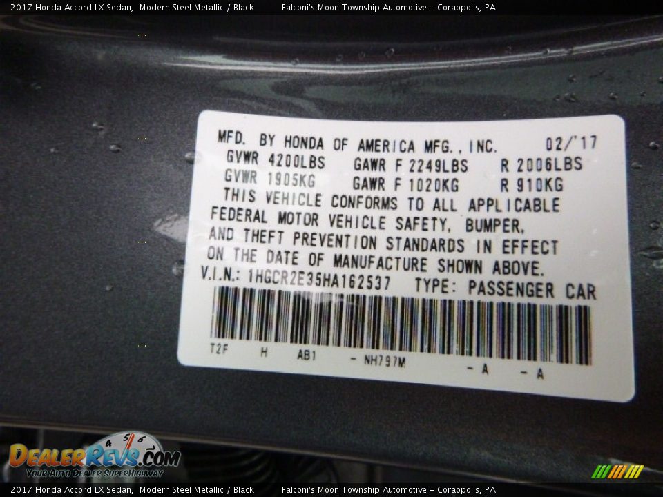 2017 Honda Accord LX Sedan Modern Steel Metallic / Black Photo #14