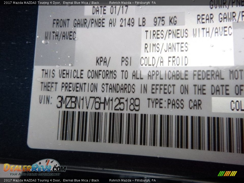 2017 Mazda MAZDA3 Touring 4 Door Eternal Blue Mica / Black Photo #10