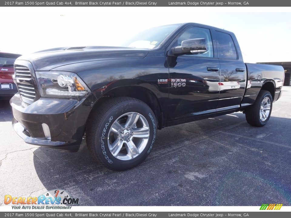 2017 Ram 1500 Sport Quad Cab 4x4 Brilliant Black Crystal Pearl / Black/Diesel Gray Photo #1