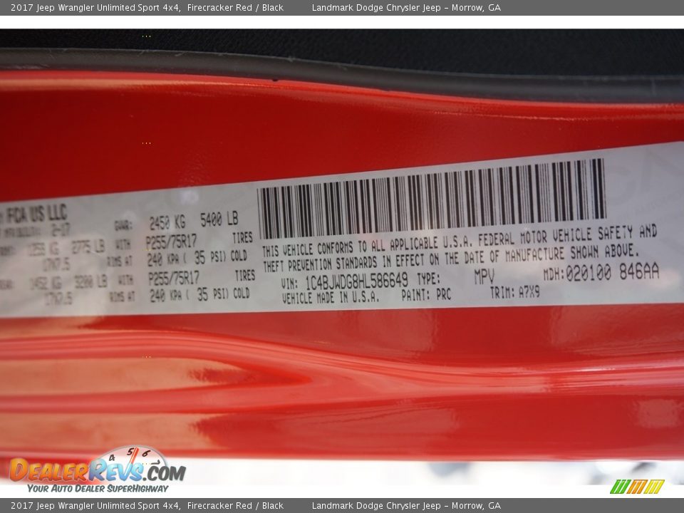 2017 Jeep Wrangler Unlimited Sport 4x4 Firecracker Red / Black Photo #10