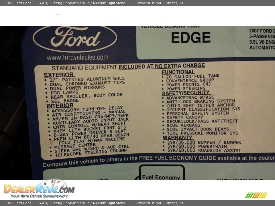 2007 Ford Edge SEL AWD Blazing Copper Metallic / Medium Light Stone Photo #11
