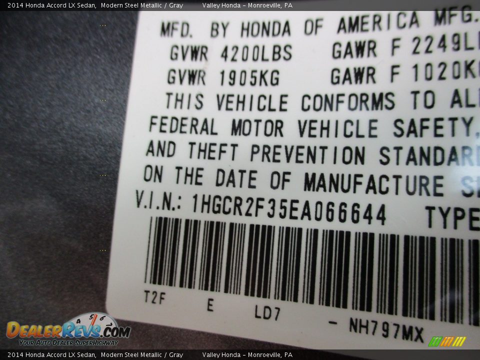 2014 Honda Accord LX Sedan Modern Steel Metallic / Gray Photo #19
