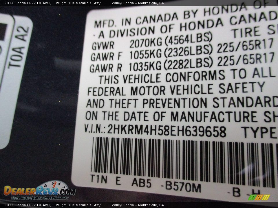 2014 Honda CR-V EX AWD Twilight Blue Metallic / Gray Photo #19