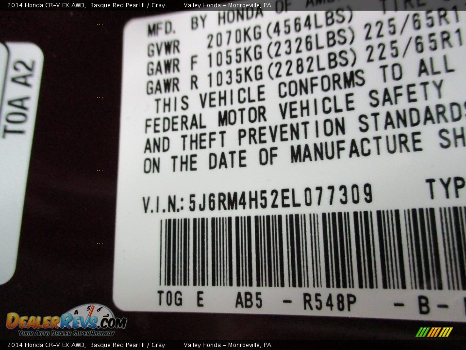 2014 Honda CR-V EX AWD Basque Red Pearl II / Gray Photo #19