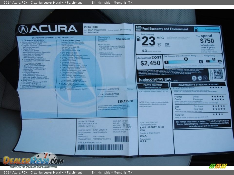 2014 Acura RDX Graphite Luster Metallic / Parchment Photo #28