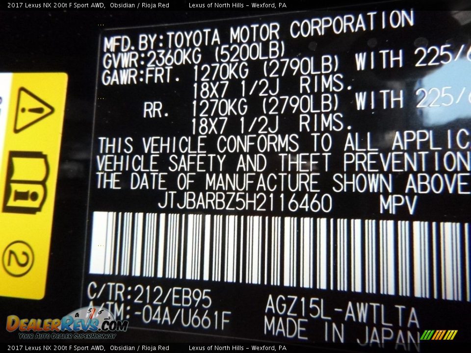 2017 Lexus NX 200t F Sport AWD Obsidian / Rioja Red Photo #12